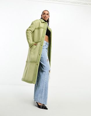 4th & Reckless longline borg coat in sage green