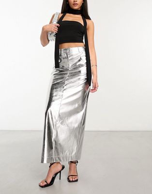 4th & Reckless metallic maxi skirt in silver