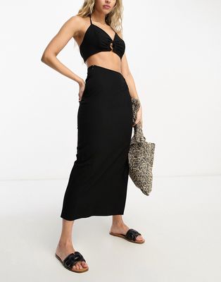 4th & Reckless onyx beach ring side midi skirt in black - part of a set
