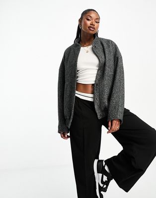 4th & Reckless oversized wool look bomber jacket in gray heather