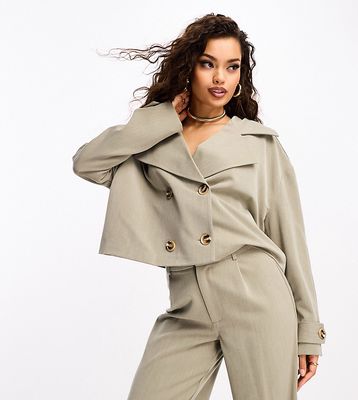 4th & Reckless Petite boxy jacket in sage - part of a set-Green
