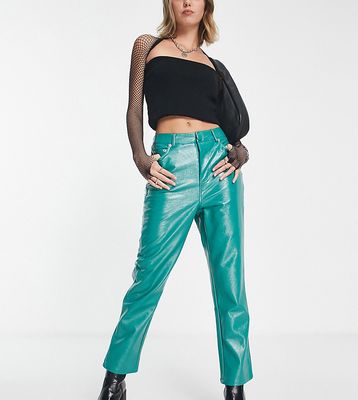 4th & Reckless Petite cropped leather look pants in turquoise-Green