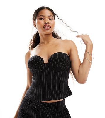 4th & Reckless Petite exclusive tailored bandeau top in pinstripe - part of a set-Multi