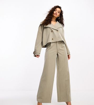 4th & Reckless Petite exclusive tailored pants in sage - part of a set-Green
