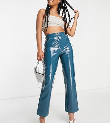 4th & Reckless Petite leather look pants in teal-Blue