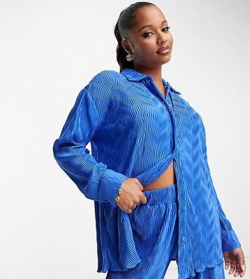 4th & Reckless Petite plisse shirt in electric blue - part of a set