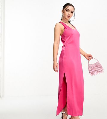 4th & Reckless Petite satin midi dress with twist knot back detail in pink