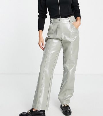 4th & Reckless Petite straight leg leather look pants in sage-Green