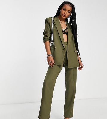 4th & Reckless Petite straight leg tailored pants in khaki - part of a set-Green