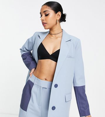 4th & Reckless Petite tailored suit jacket in color block blue - part of a set