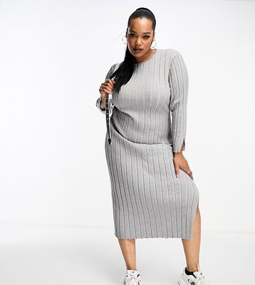 4th & Reckless Plus exclusive knit side split midi sweater dress in gray