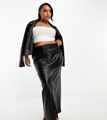 4th & Reckless Plus exclusive leather look front spilt maxi skirt in black