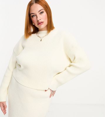 4th & Reckless Plus exclusive ribbed knit sweater in cream - part of a set-White