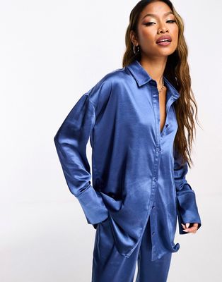 4th & Reckless satin oversized shirt in blue - part of a set
