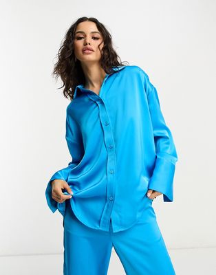 4th & Reckless satin shirt in electric blue - part of a set