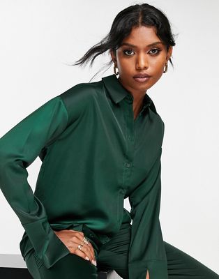 4th & Reckless satin shirt in forest green - part of a set