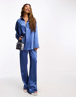 4th & Reckless satin wide leg pants in blue - part of a set