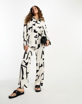 4th & Reckless satin wide leg pants in mono print - part of a set-Multi
