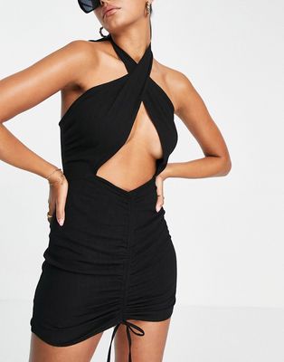 4th & Reckless sheanne cut out wrap front beach dress in black