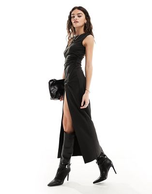 4th & Reckless sleeveless drape detail side split maxi dress in black