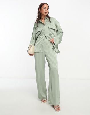4th & Reckless striped satin pants in sage - part of a set-Green