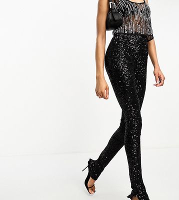 4th & Reckless Tall exclusive sequin split hem leggings in black