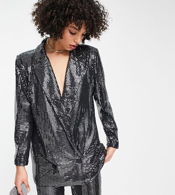 4th & Reckless Tall exclusive sequin tailored blazer in metallic silver - part of a set
