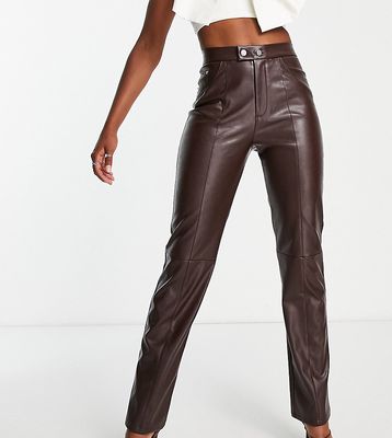 4th & Reckless Tall leather look straight leg pants in deep brown