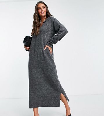 4th & Reckless Tall open collar knit midi sweater dress in gray-Grey
