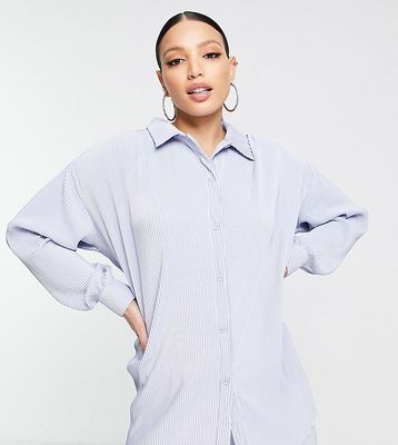 4th & Reckless Tall plisse tie front shirt in blue - part of a set