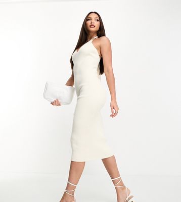 4th & Reckless Tall ribbed midi dress with ring detail in white