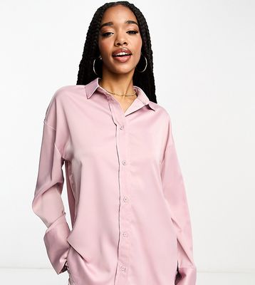 4th & Reckless Tall satin shirt in light mauve - part of a set-Purple