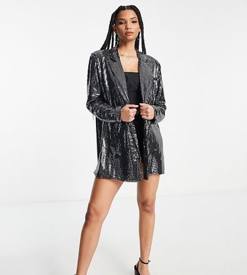 4th & Reckless Tall sequin tailored blazer in metallic silver - part of a set