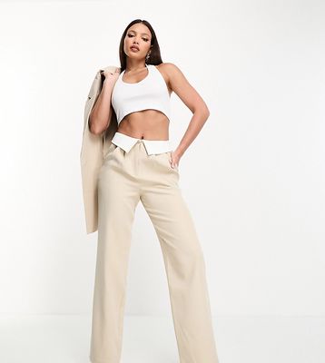 4th & Reckless Tall tailored pants with contrast fold detail in cream - part of a set-White