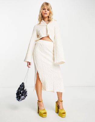 4th & Reckless textured side silt skirt in cream - part of a set-White