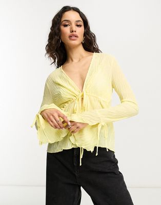 4th & Reckless textured tie front bell sleeve top in yellow