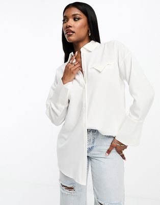 4th & Reckless wide cuff detail oversized shirt in white