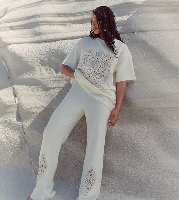 4th & Reckless x Loz Vassallo lee crochet beach pants in cream - part of a set-White
