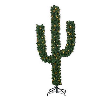 5' Cactus Tree w White and Multicolor Lights by Gerson Co