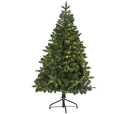 5' Lit Spruce Flat Back Christmas Tree by Nearl y Natural