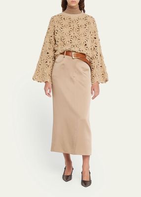 5-Pocket Satin Midi Skirt