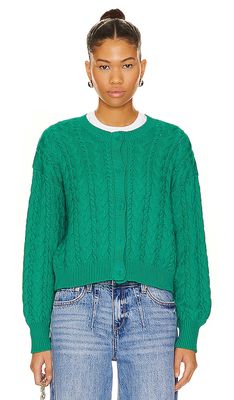 525 Brooke Allover Cable Cardigan in Green