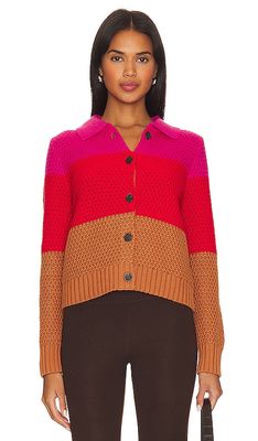 525 Joanna Colorblocked Honeycomb Cardigan in Red