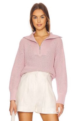 525 Mix Stitch Half Zip Sweater in Rose