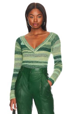 525 Off the Shoulder Spacedye Cropped Pullover in Green