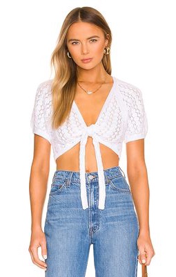 525 Pointelle Tie Front Top in White