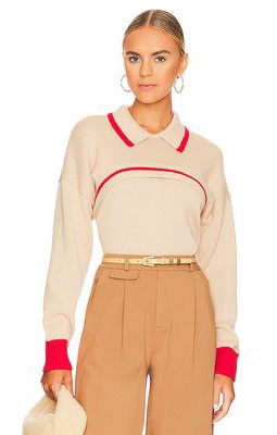 525 Polo Tipped Shrug Pullover in Beige
