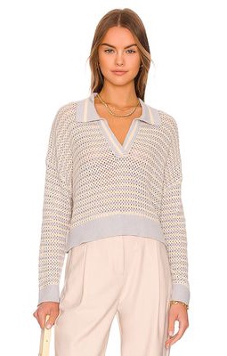 525 Stripe Polo Pullover Sweater in Baby Blue