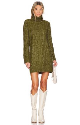 525 Turtleneck Cableknit Sweater Dress in Olive