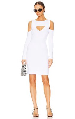 525 Visc Nylon Cold Shoulder Dress in White